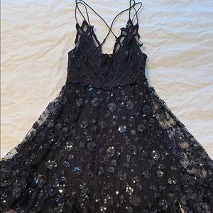 Elegant Black Sequin Dress, Free People size small